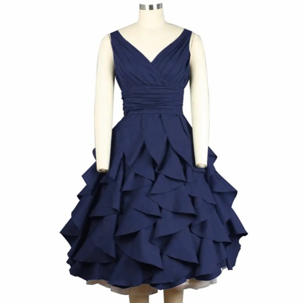 Savannah Ruffle Dress Navy - Picture 1 of 4